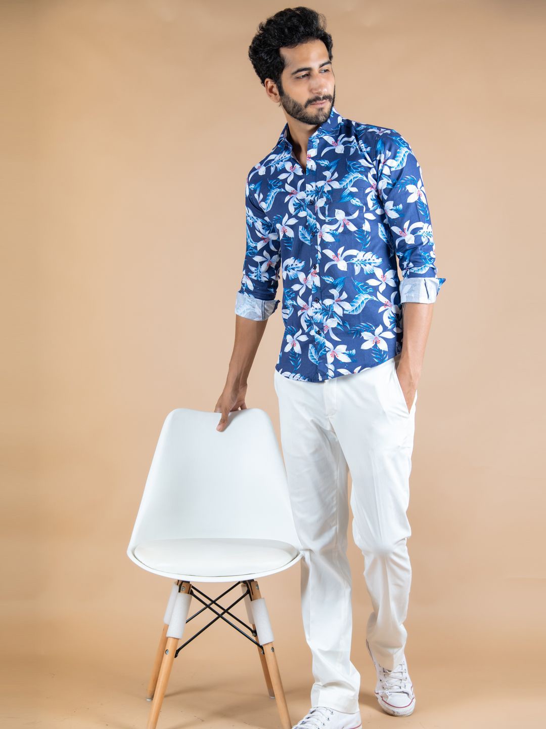 

Tistabene Men Standard Spread Collar Floral Printed Cotton Casual Shirt, Blue