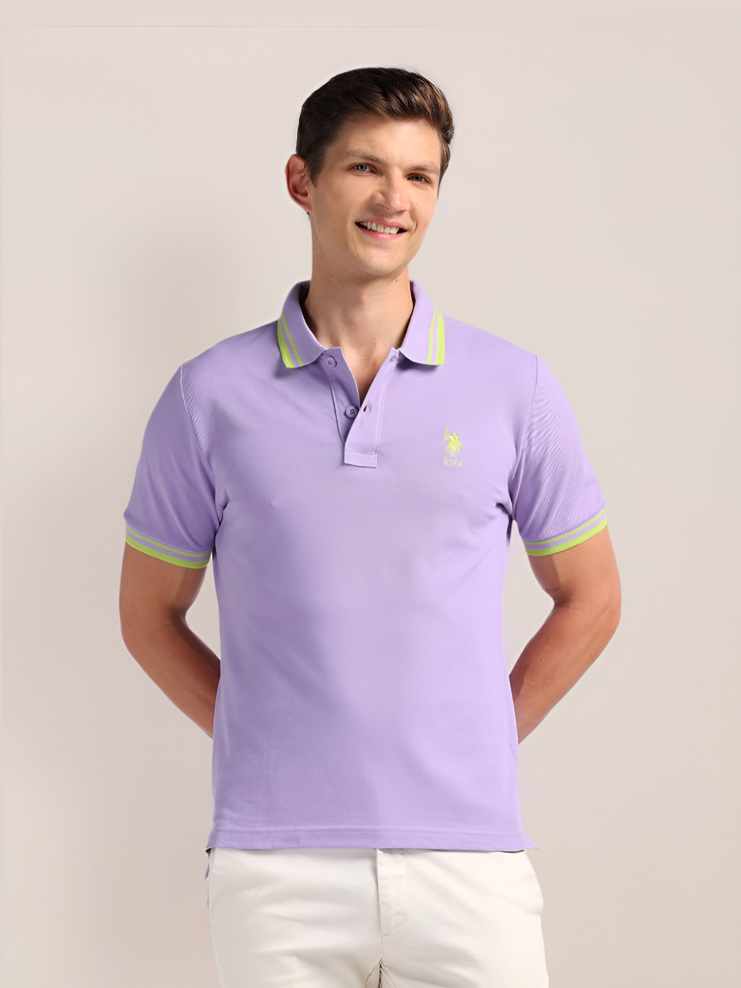 

U.S. Polo Assn. Men Solid Polo Collar Cotton Slim Fit T-Shirt, Purple