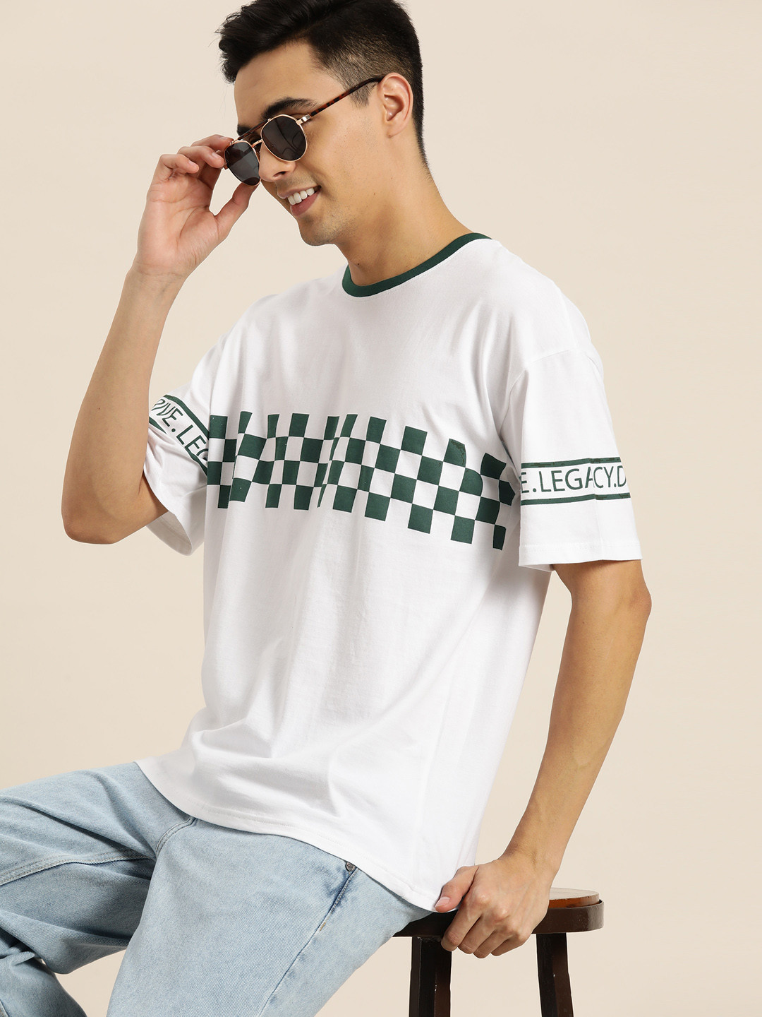 

HERE&NOW Printed Drop-Shoulder Sleeves Pure Cotton T-shirt, White