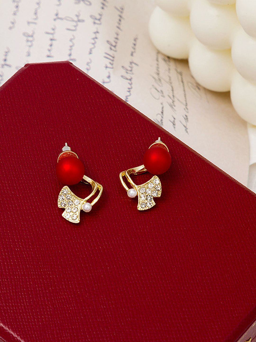 

KRENOZ Stainless Steel Artificial Stones Studded Geometric Shaped Antique Studs Earrings, Gold