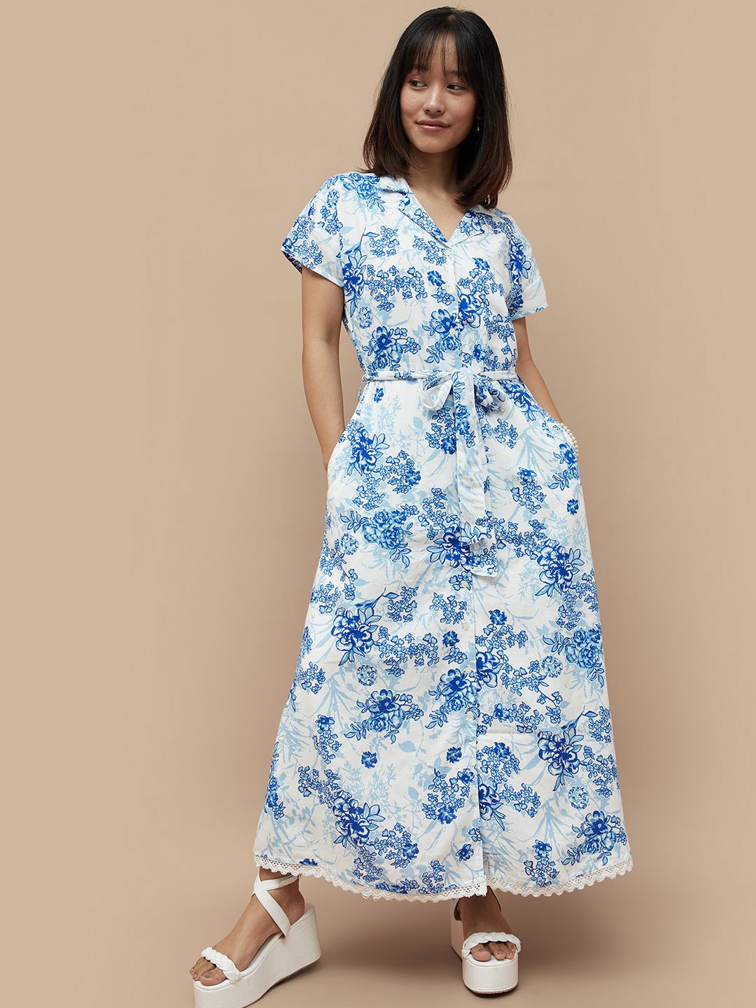 

Colour Me by Melange Floral Print Maxi Dress For Women's, White