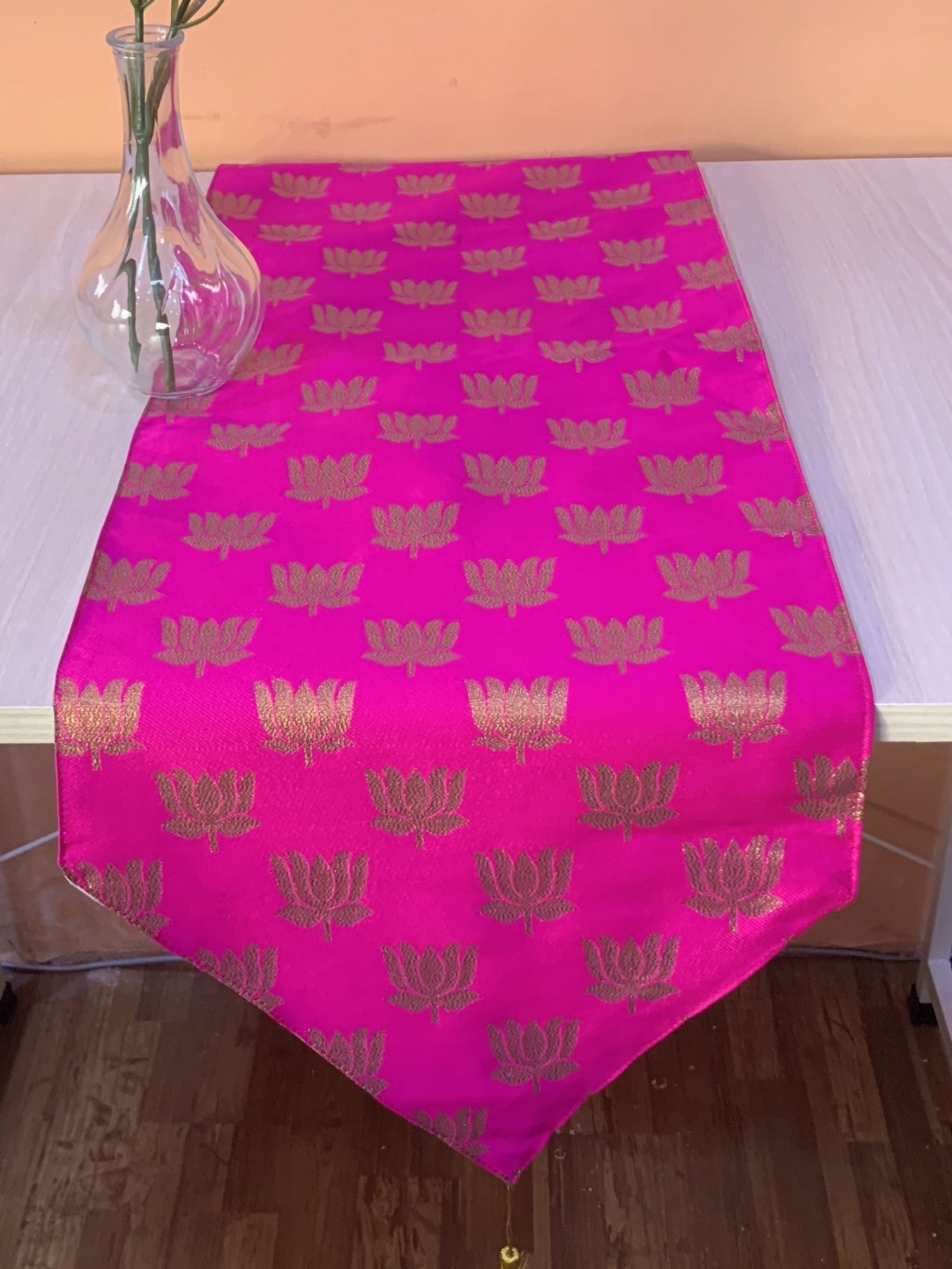 

Pink Parrot Pink & Gold Toned Ethnic Motifs Printed Table Runner