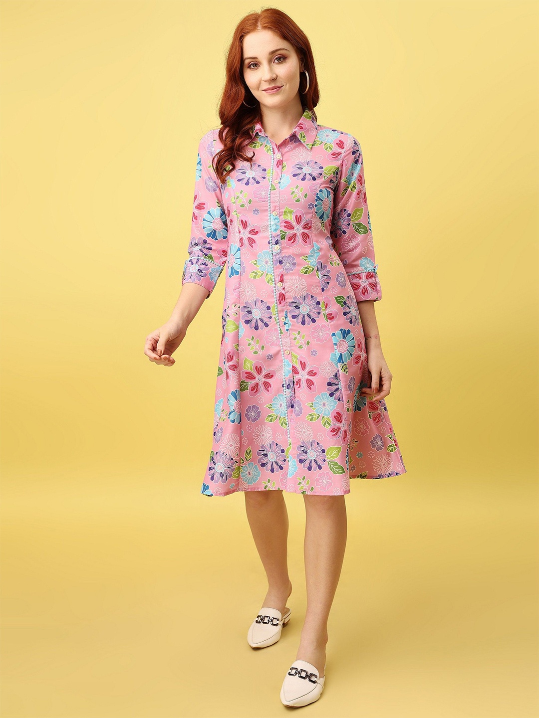 

Amarasha Floral Printed Fit & Flare Midi Dress, Pink