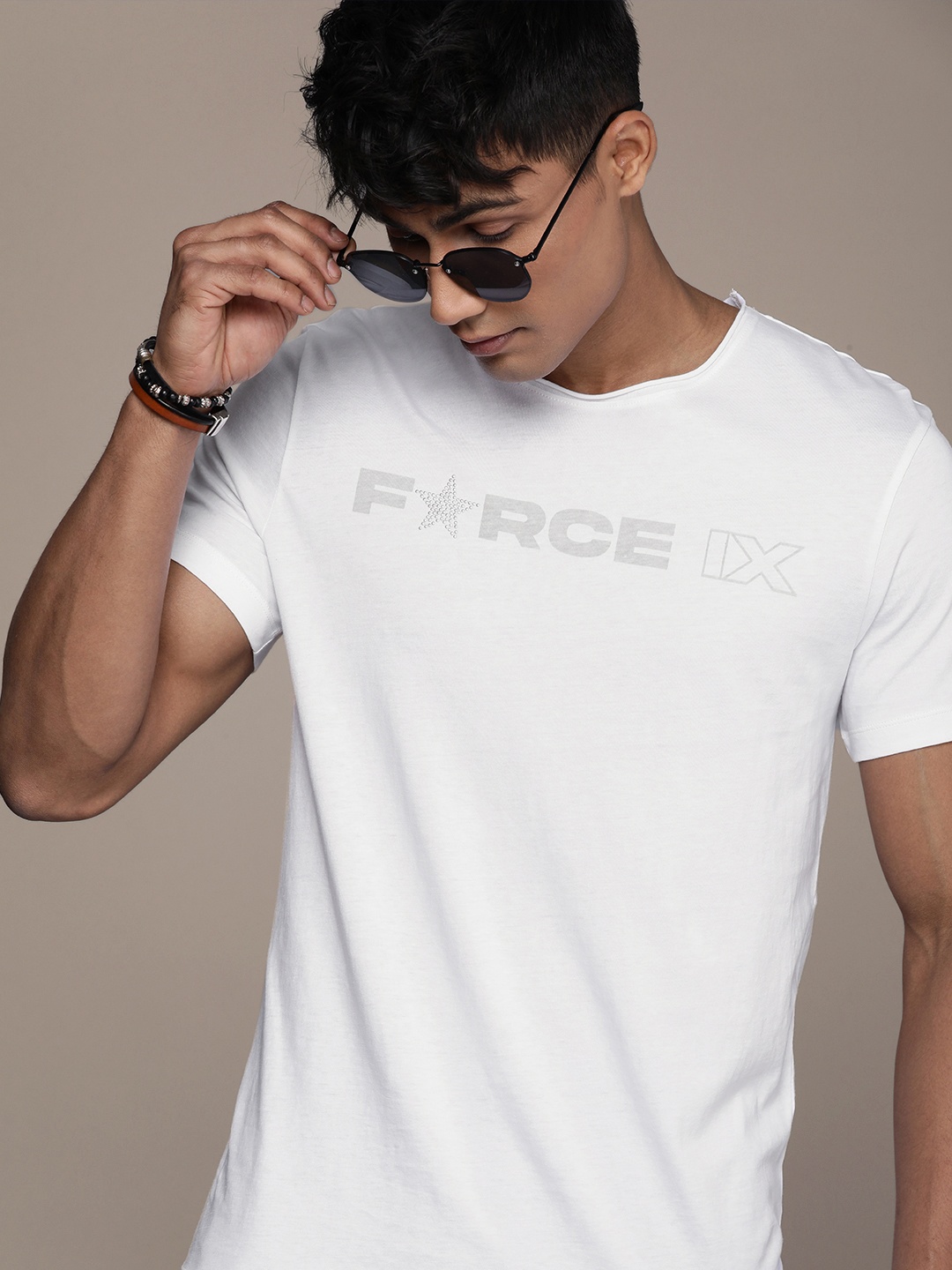 

FORCE IX Men Pure Cotton Typography Printed Round Neck T-shirt, White