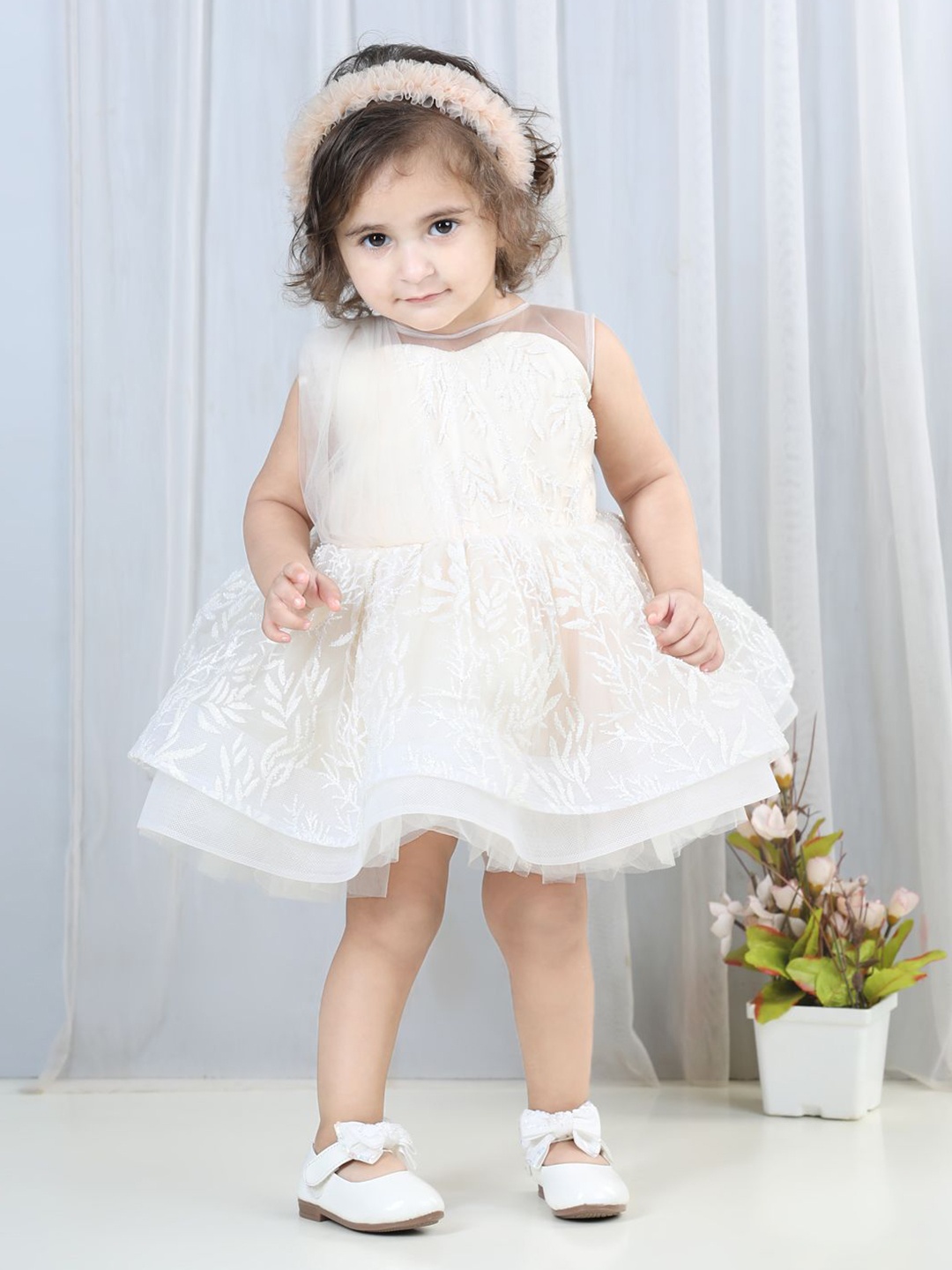 

The Lush Affair Girls Net Fit & Flare Dress, Peach