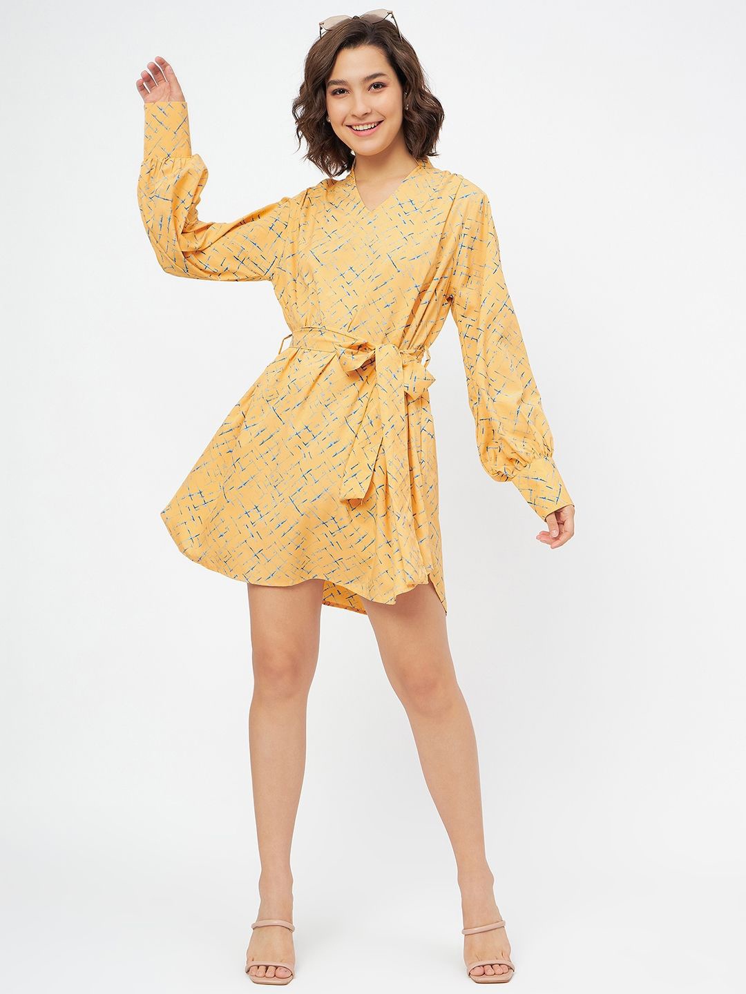 

Murcia Printed Tie-Ups Detail A-Line Dress, Yellow