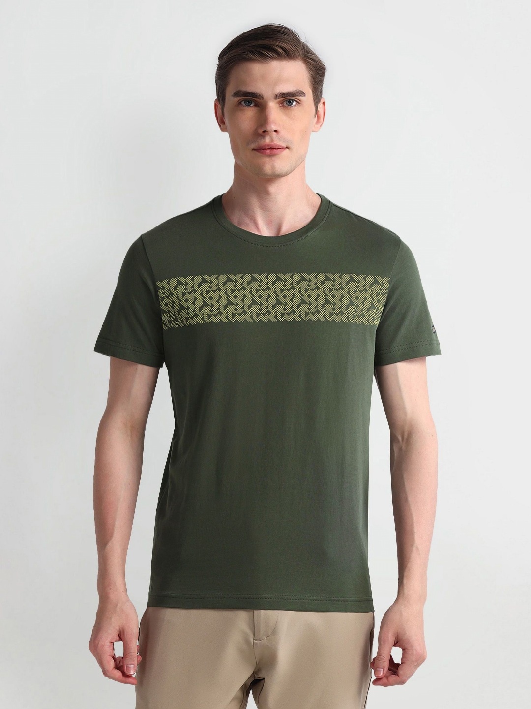 

Arrow Sport Men Graphic Printed Round Neck Cotton T-Shirt, Green