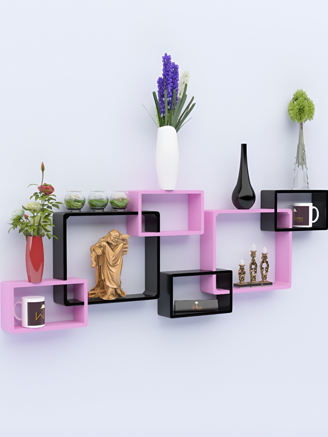 

Wooden Twist Pink & Black 6 Pieces Intersecting Basic Wall Shelves