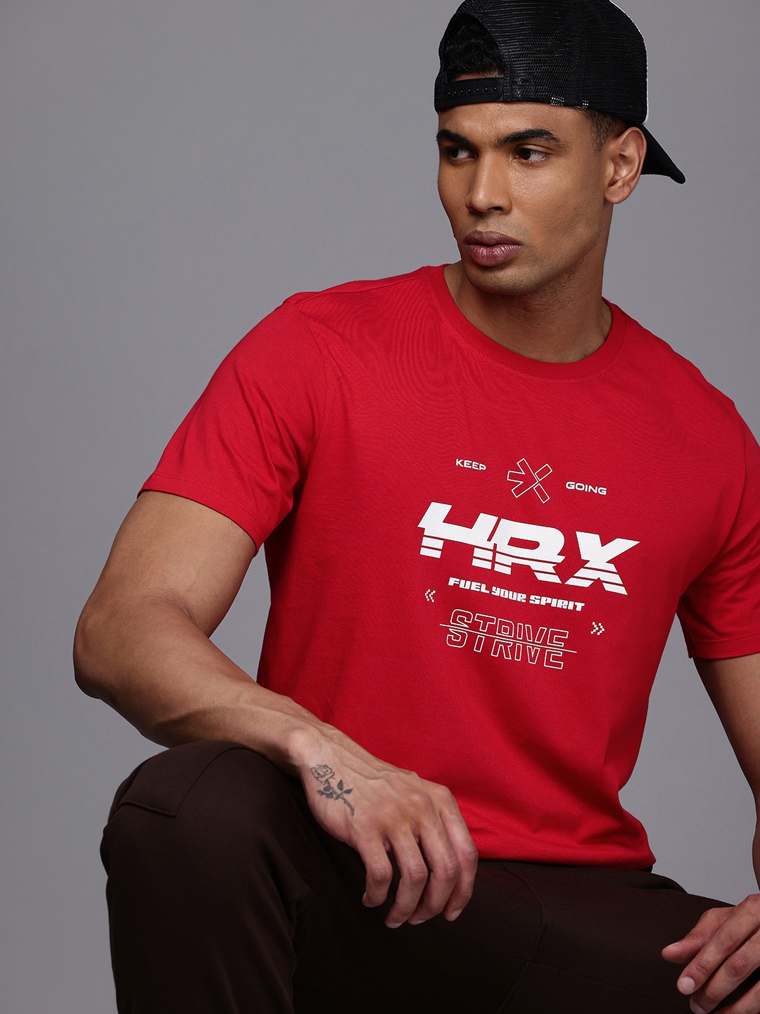 

HRX by Hrithik Roshan Men Brand Logo Printed Pure Cotton T-shirt, Red