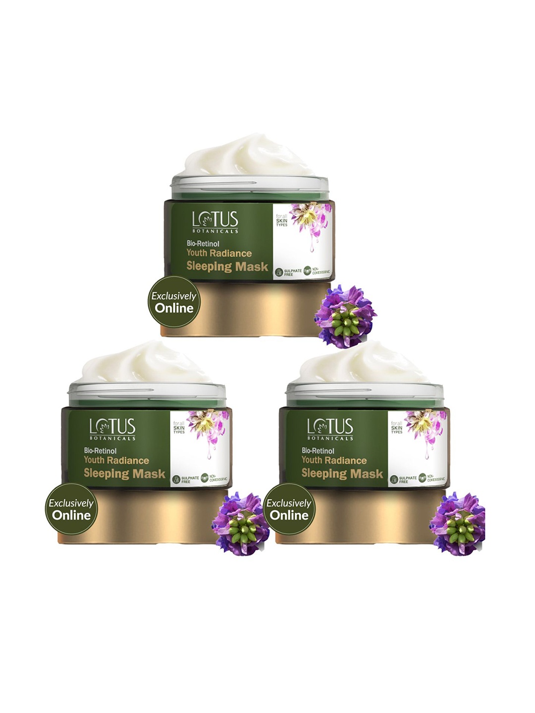 

Lotus Botanicals Set Of 3 Bio Retinol Youth Radiance Sleeping Mask - 50 g Each, Green