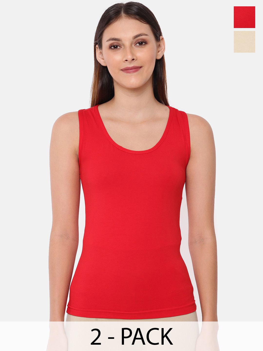 

GOLDSTROMS Pack Of 2 Cotton Sleeveless Non Padded Camisoles, Red