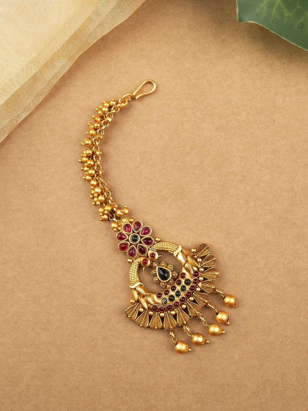 

StileAdda Gold-Plated Stones Studded Temple Maang Tikka