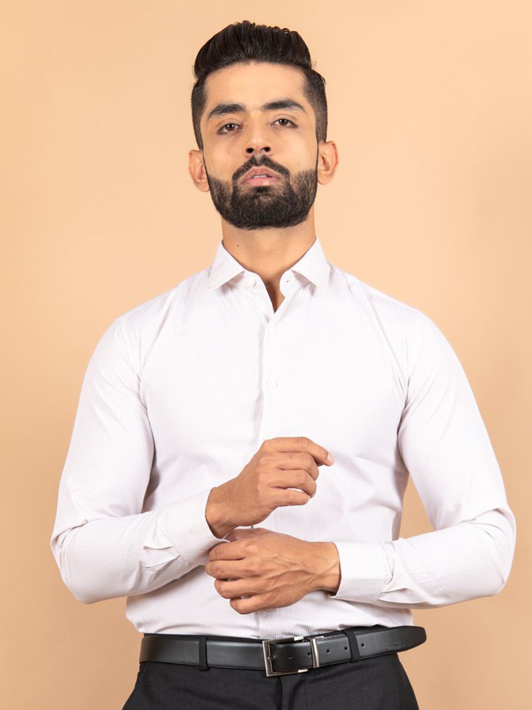 

Tistabene Men Standard Spread Collar Solid Polycotton Formal Shirt, White
