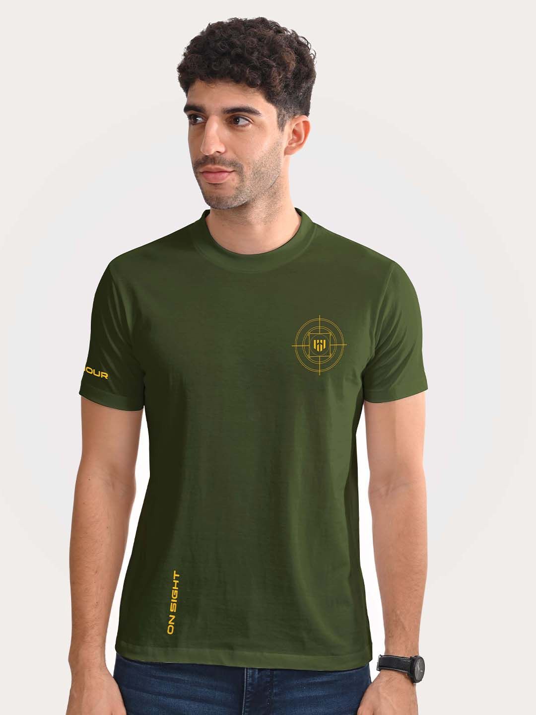 

Aero Armour Unisex Graphic Printed Round Neck Cotton T-Shirt, Olive