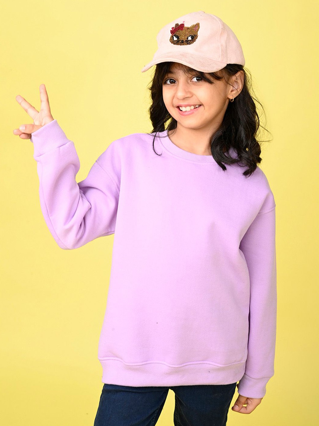 

NUSYL Girls Solid Round Neck Oversized Sweatshirt, Lavender