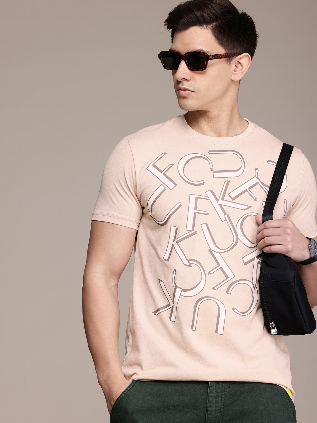 

FCUK Brand Logo Printed Pure Cotton T-shirt, Beige