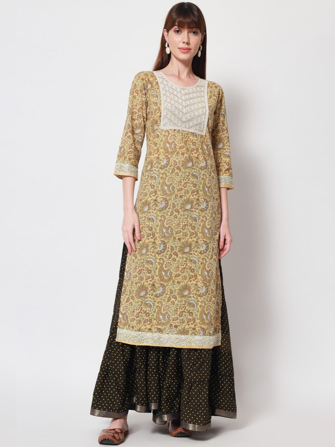 

Jaipurite Embroidered Straight Kurta, Yellow