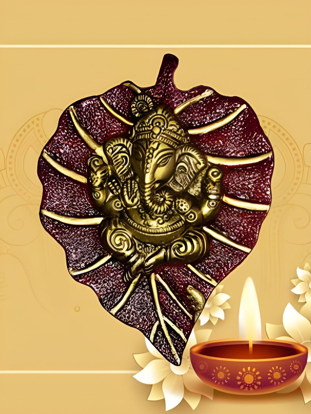 

INTERNATIONAL GIFT Gold-Toned & Red Leaf Ganesh Idol For Home Decor