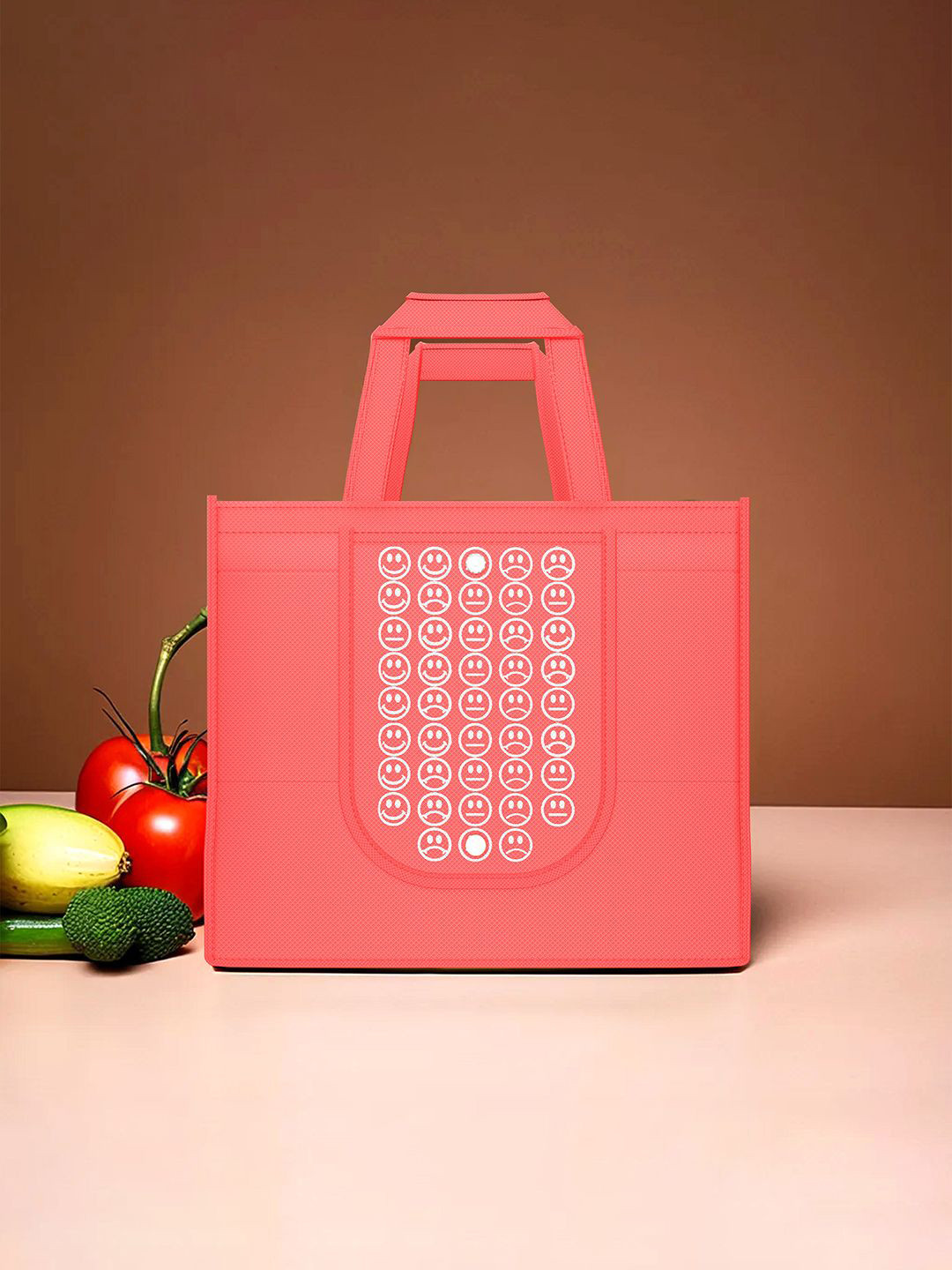 

Kuber Industries Set of 96 Smiley Printed Lightweight Foldable & Reusable Shopping Bags, Red