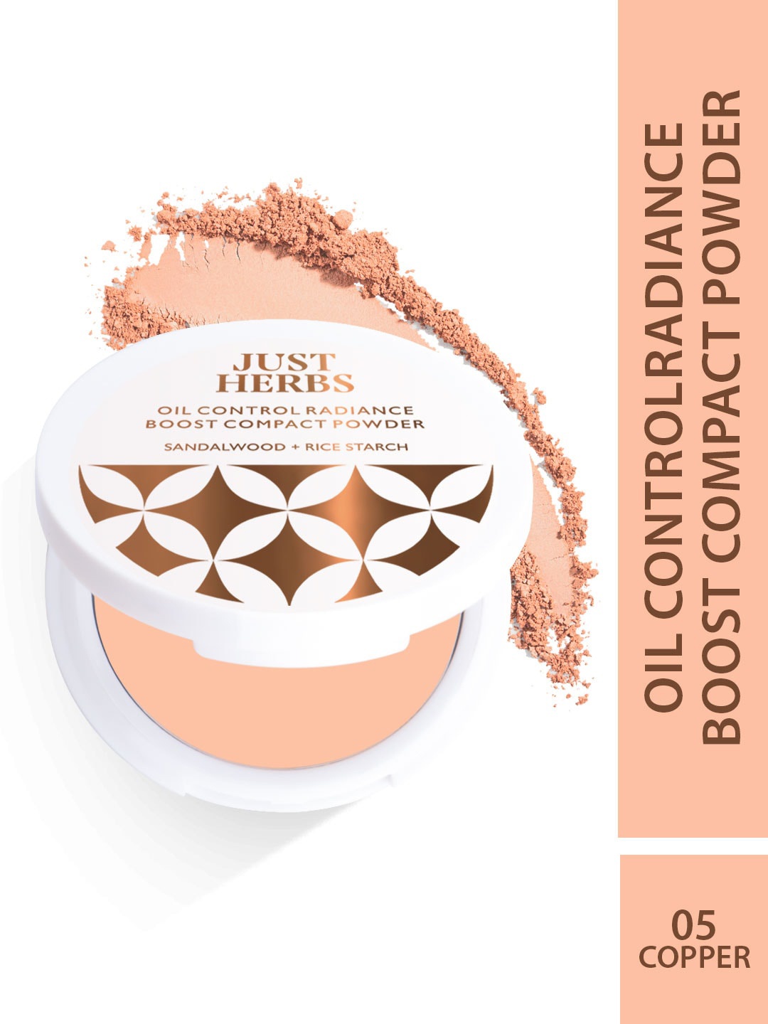 

Just Herbs Sandalwood & Rice Starch Oil Control Radiance Boost Compact Powder - Copper 05, Beige