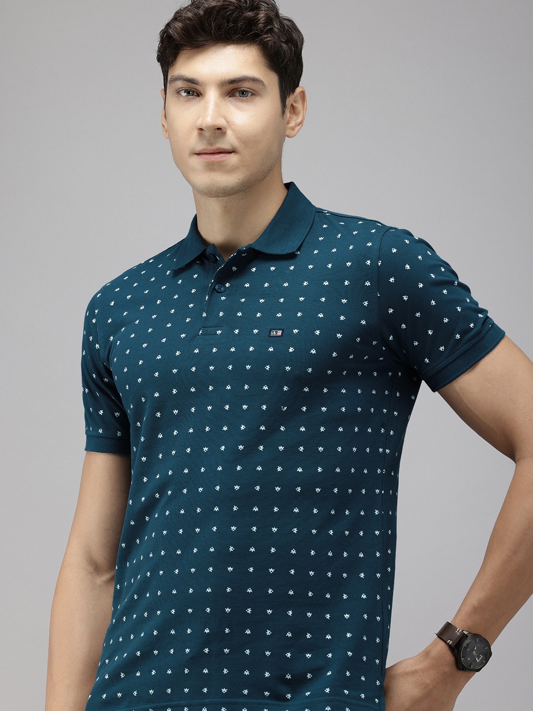 

Arrow Printed Polo Collar Pure Cotton T-shirt, Teal