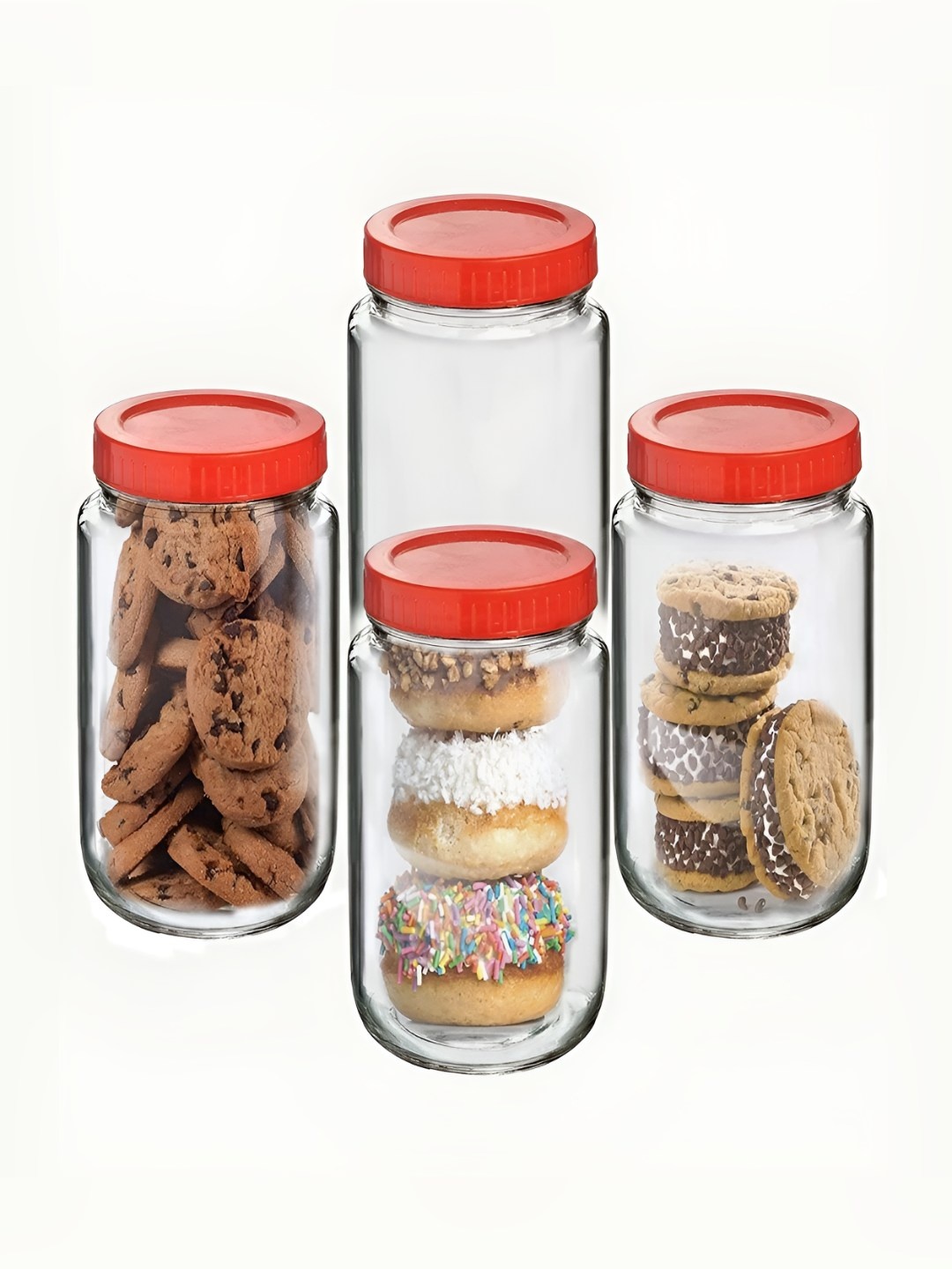 

CROCO JAR Transparent and Red 4 Pieces Piramal Storage Glass Food Containers 1L each