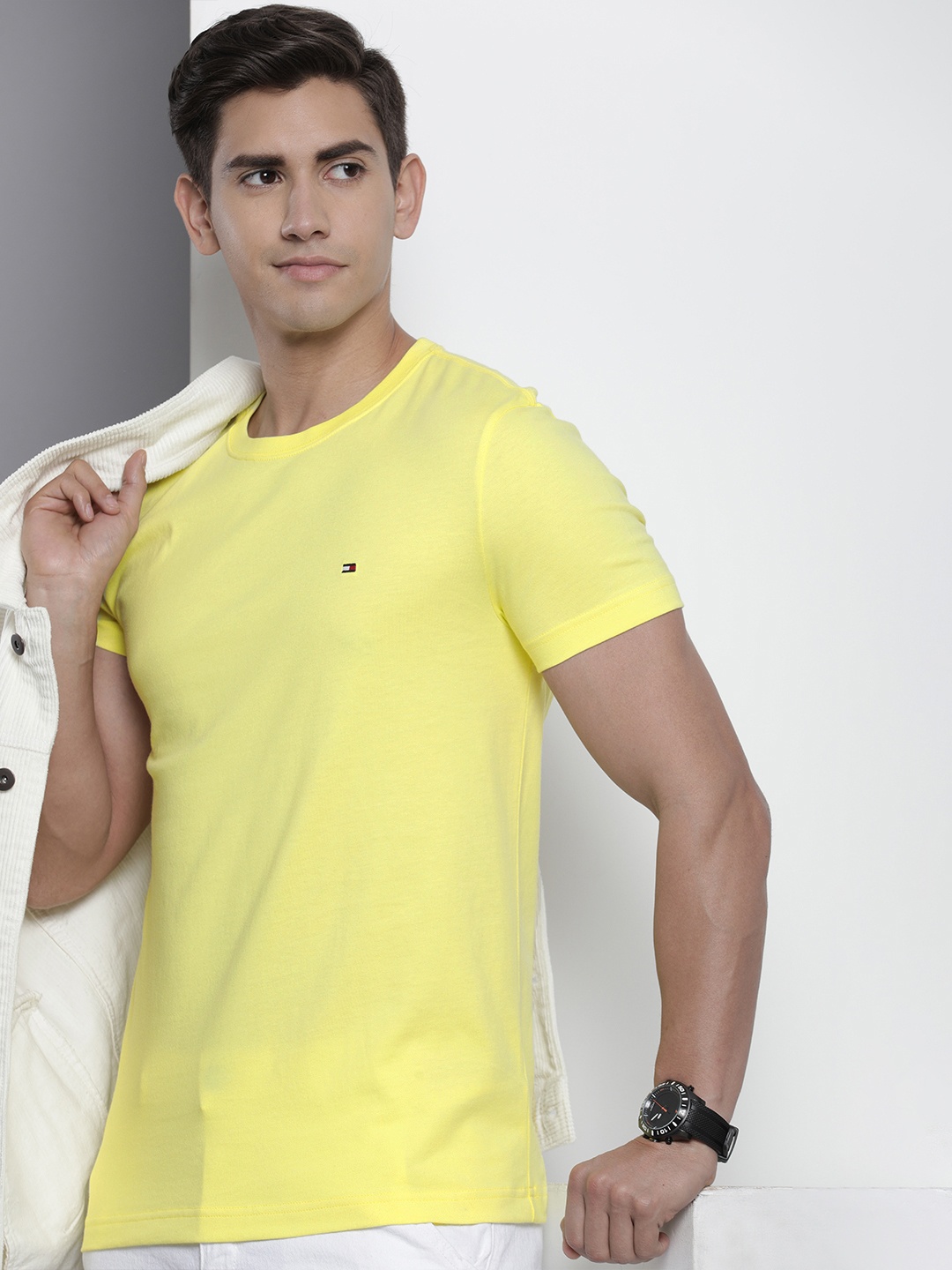 

Tommy Hilfiger Solid Pure Cotton Slim Fit T-shirt, Yellow