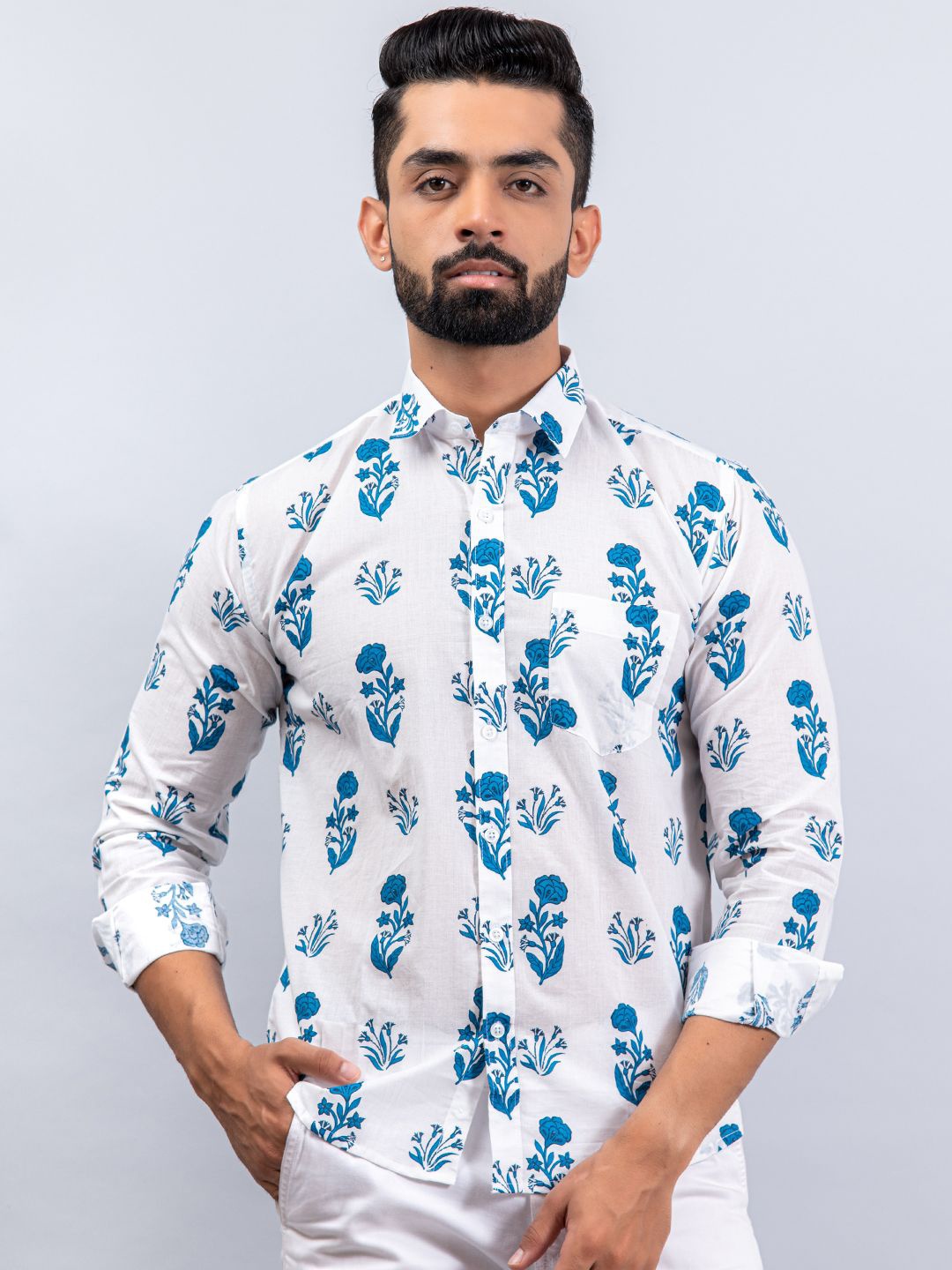 

Tistabene Men Standard Spread Collar Conversational Printed Cotton Casual Shirt, Blue