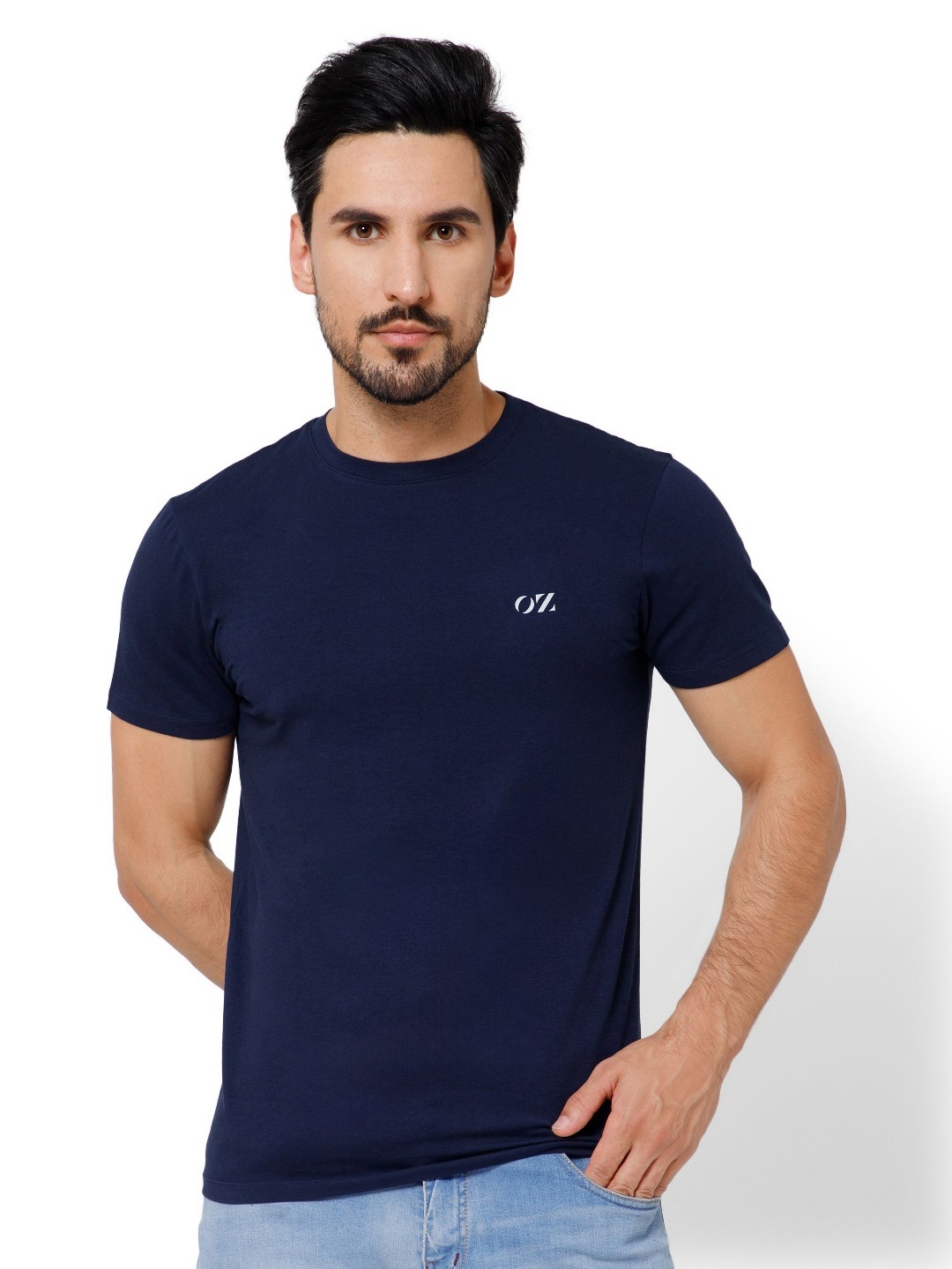 

OXYZONE Men Solid Round Neck Cotton T-Shirt, Navy blue