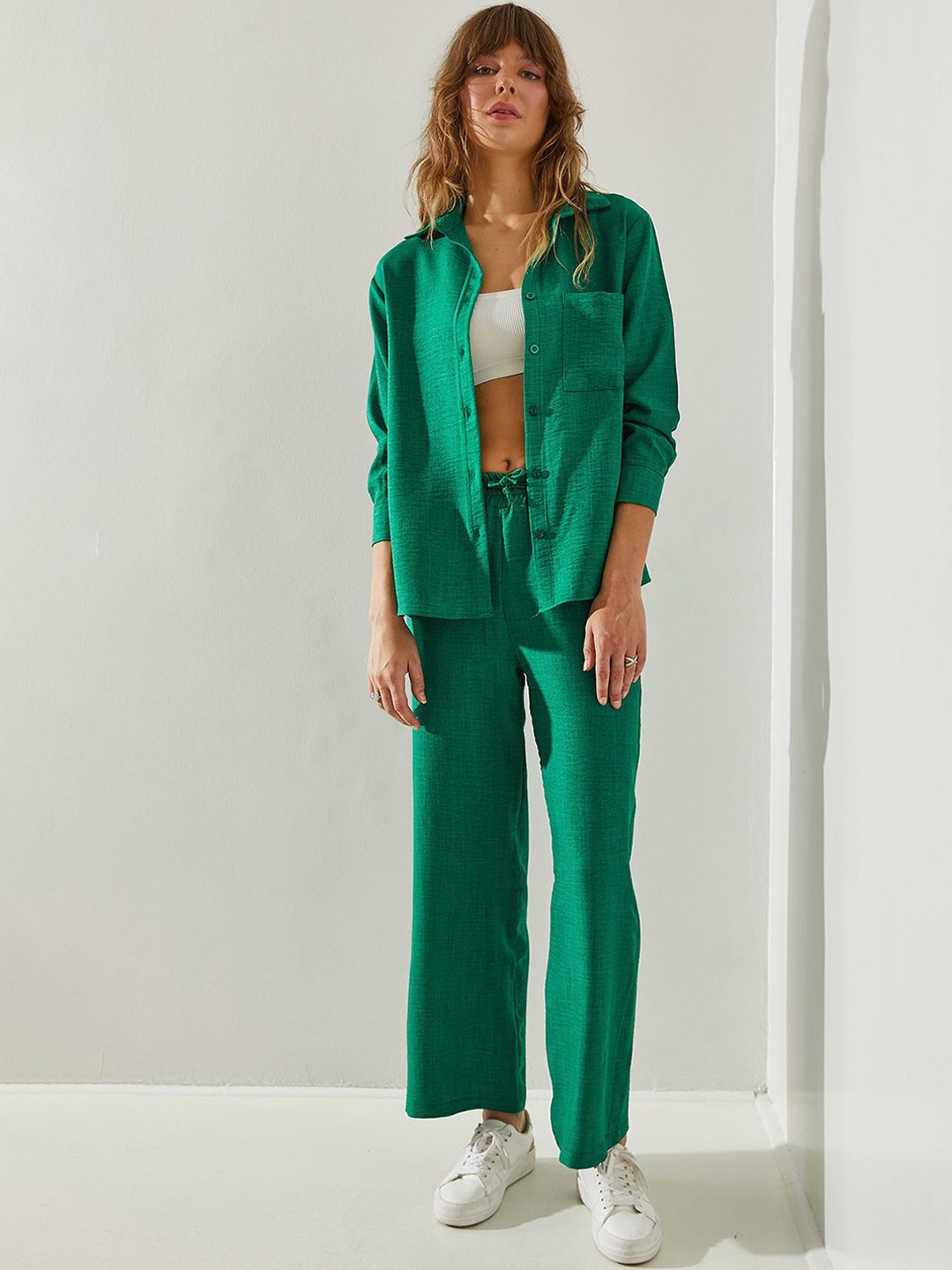 

BIANCO LUCCI Long Sleeves Pure Cotton Shirt With Trousers, Green