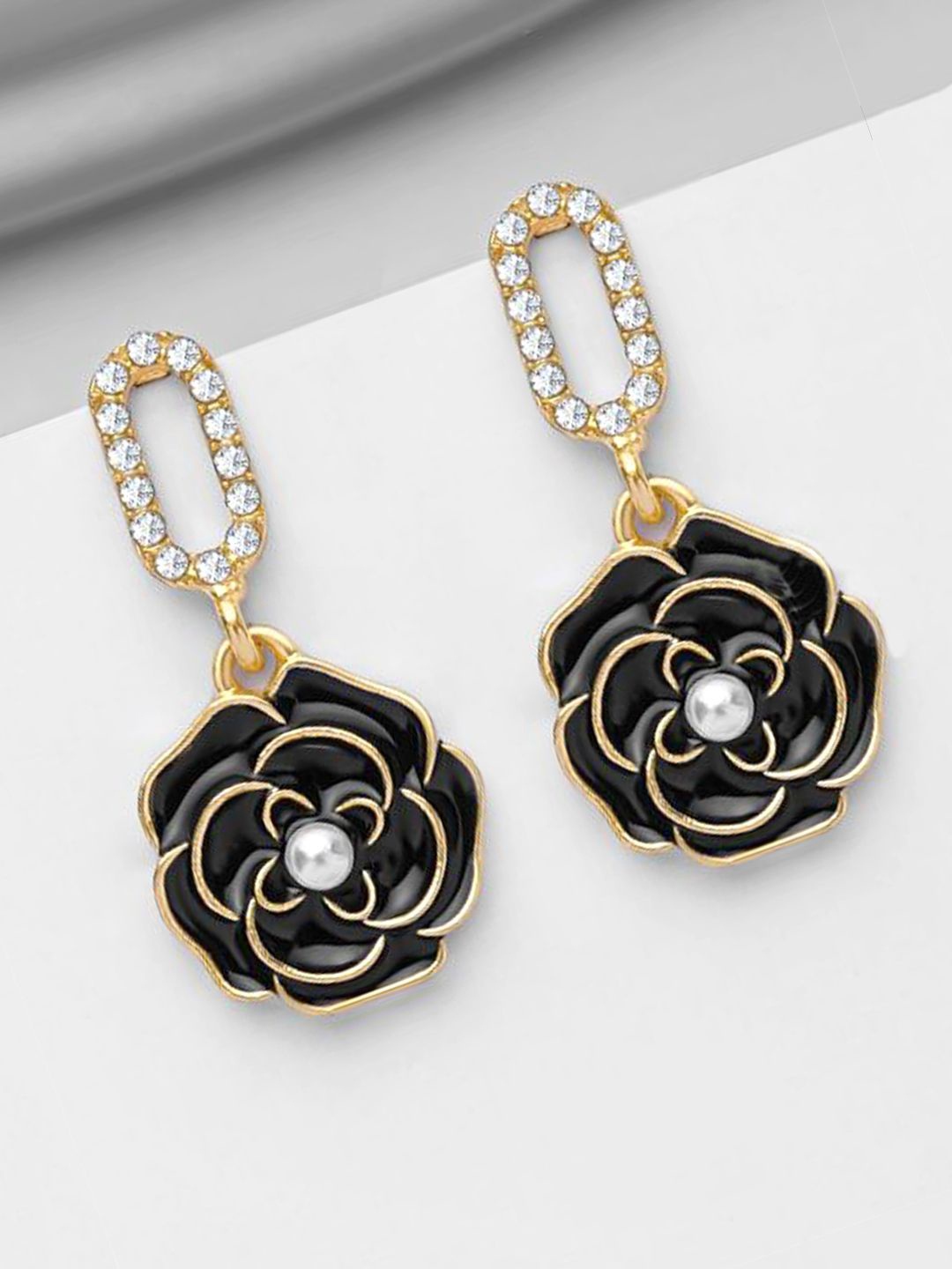 

Krelin Gold-Plated Floral Drop Earrings, Black