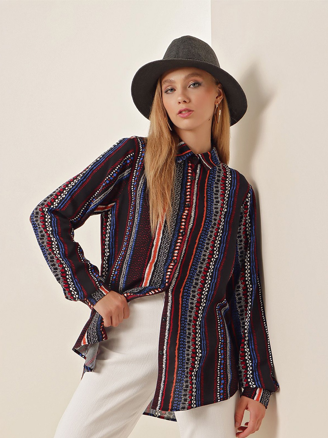 

BIGDART Women Spread Collar Striped Casual Shirt, Na