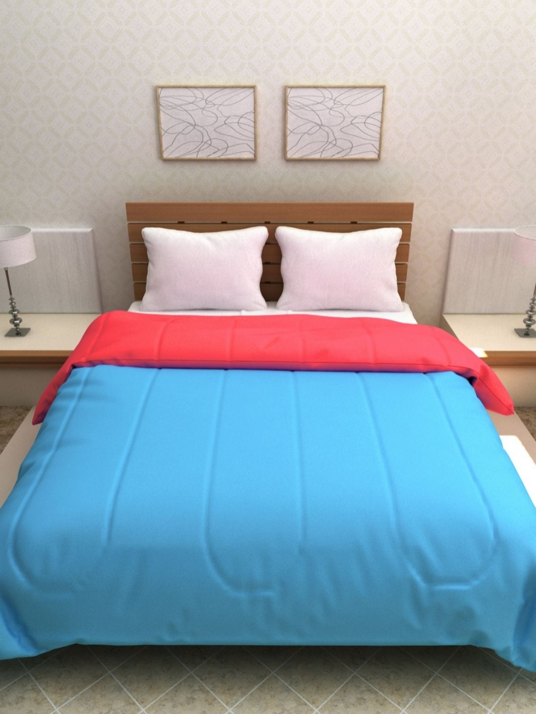 

Myntra Elegant Homes Blue & Red AC Room 200 GSM Reversible Double Bed Comforter