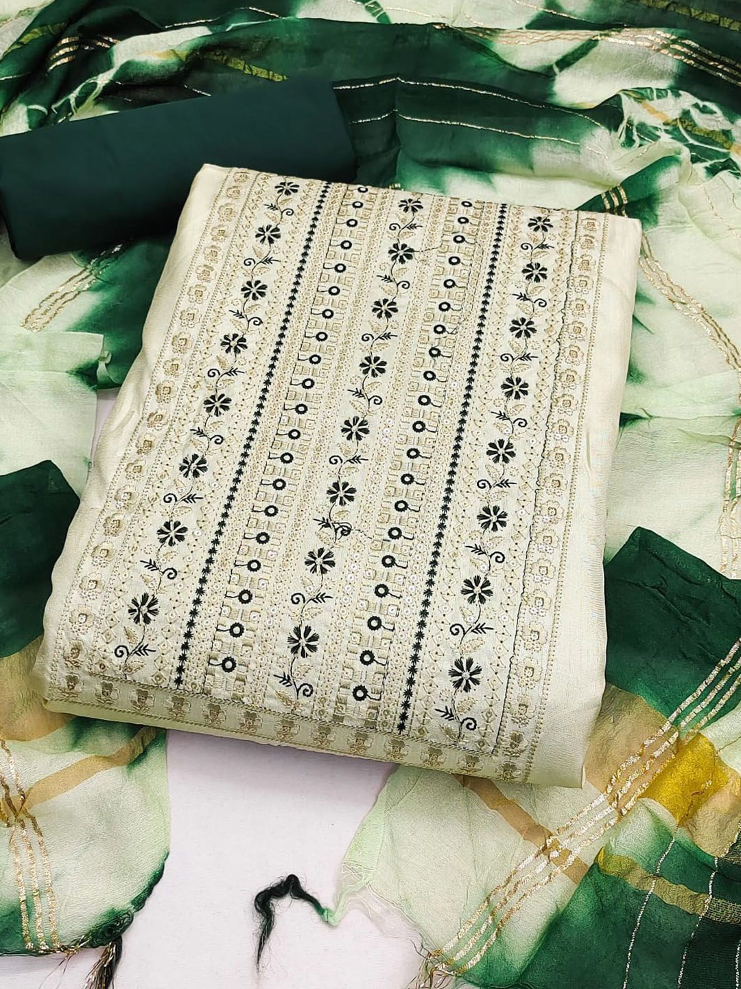

JULEE Floral Embroidered Unstitched Dress Material, Sea green
