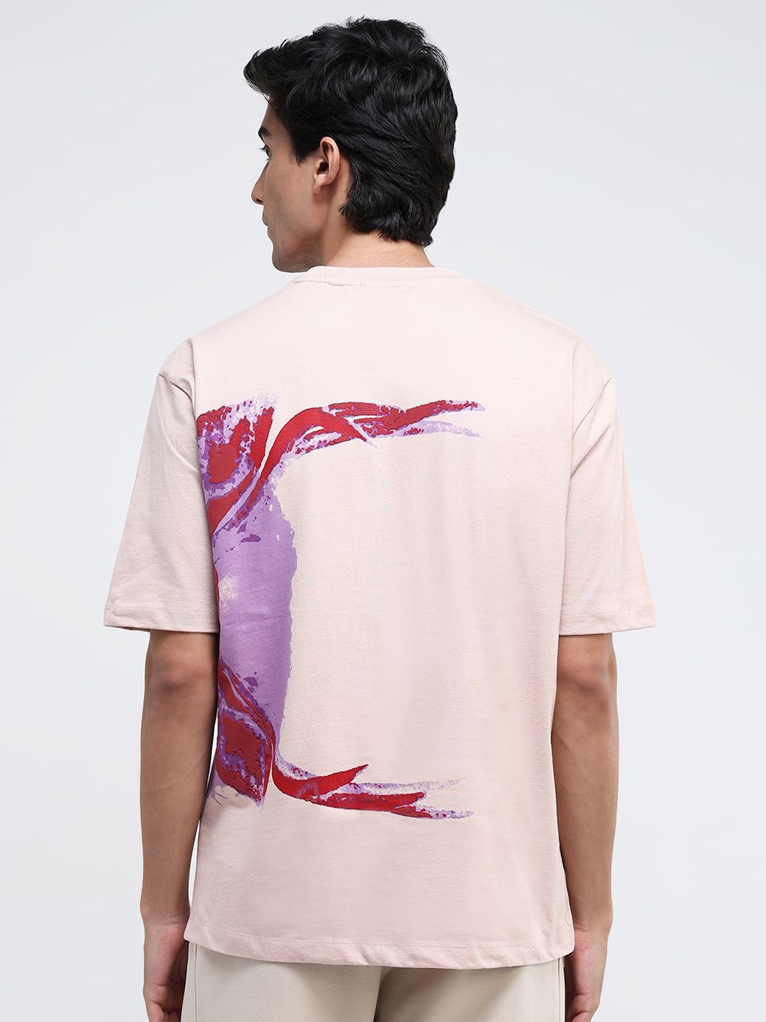 

RARE RABBIT Men Abstract Printed Round Neck Cotton T-Shirt, Pink