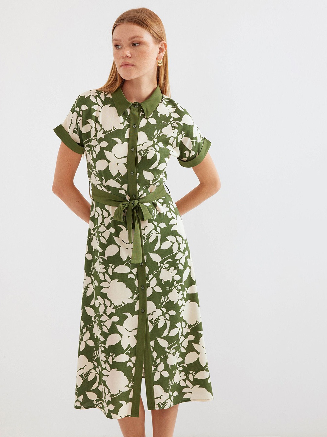

BIGDART Tropical Printed Shirt Midi Dress, Green