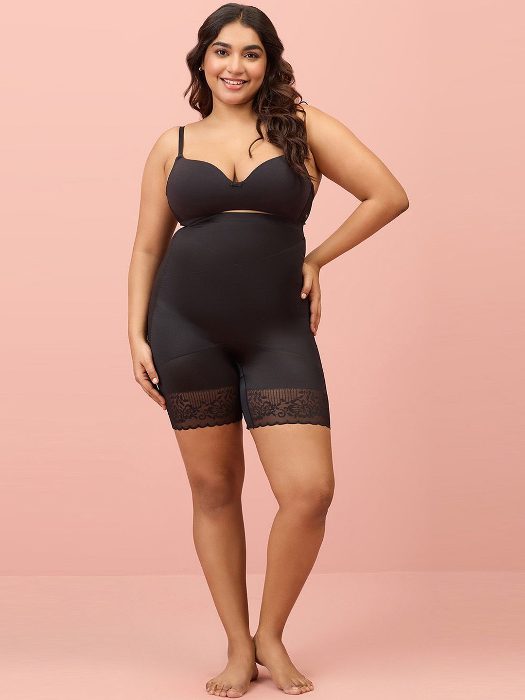 

Nykd Bonded Mid-Rise Lace Tummy & Thigh Shapewear, Black