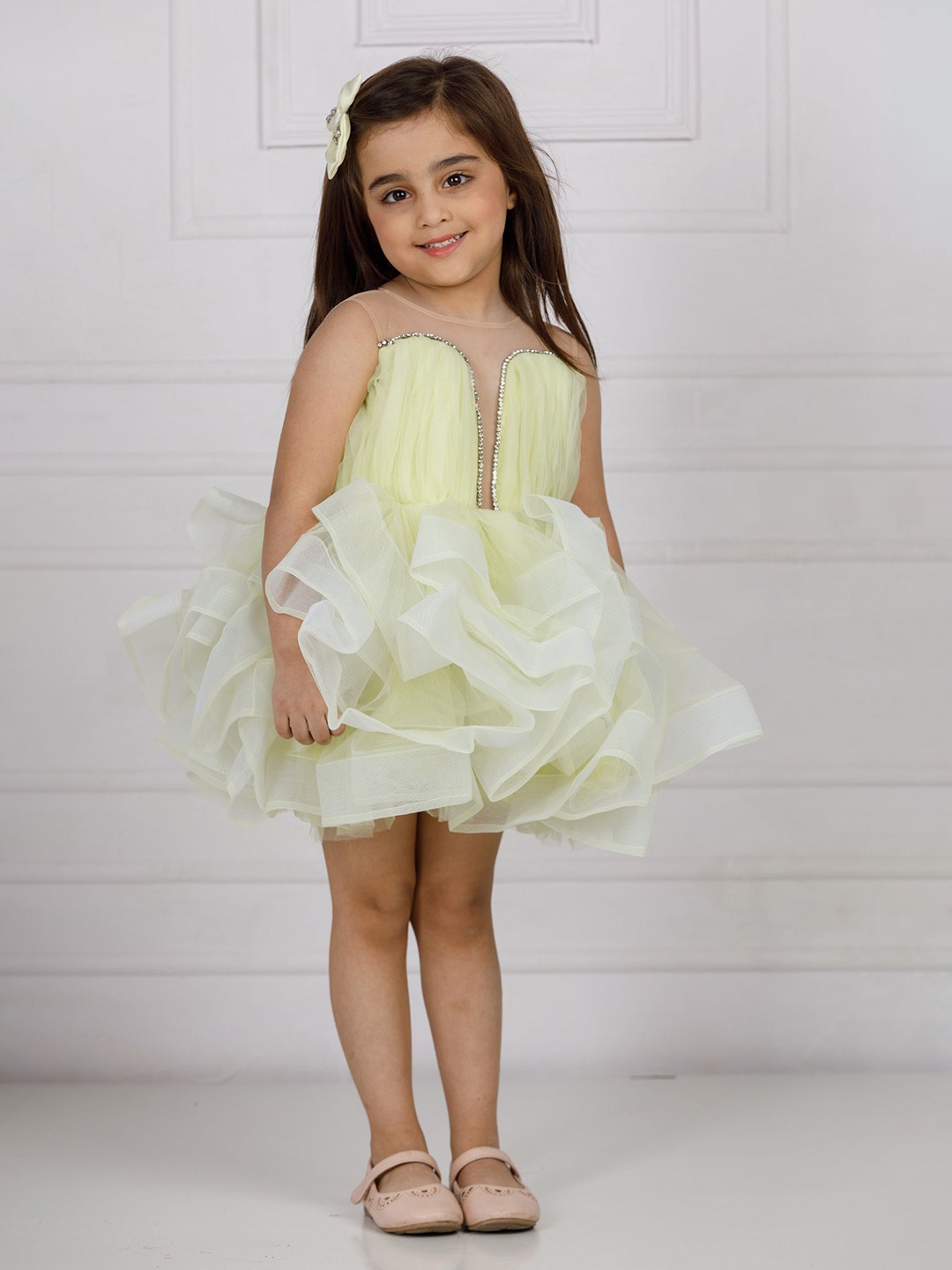 

The Lush Affair Kids-Girls Solid Net A-Line Dress, Lime green