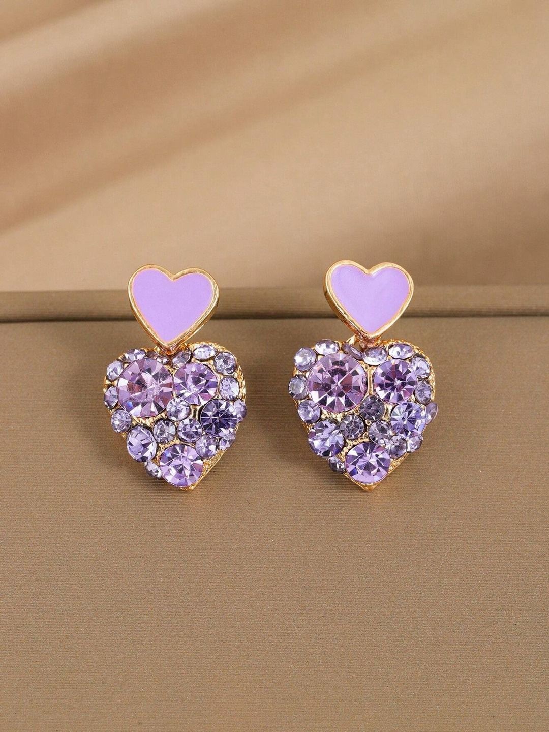 

FIMBUL Gold-Plated Heart Shaped Studs, Purple