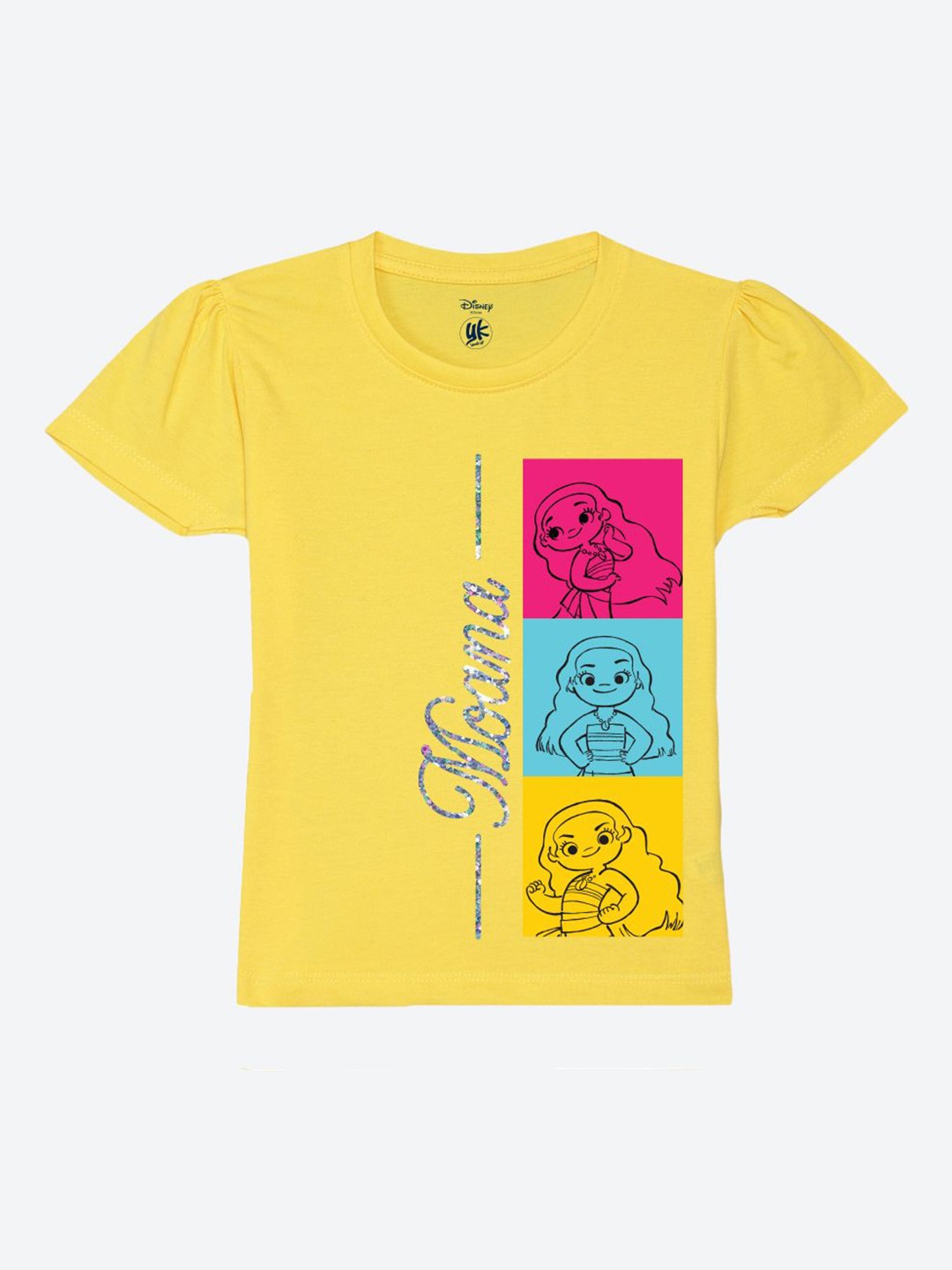 

YK Disney Girls Graphic Printed Round Neck Pure Cotton T-shirt, Yellow
