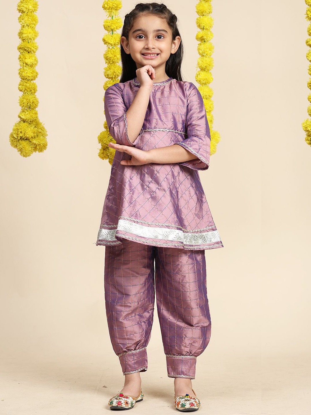 

Cutiekins Girls Checked Gotta Patti A-Line Kurta With Salwar, Purple