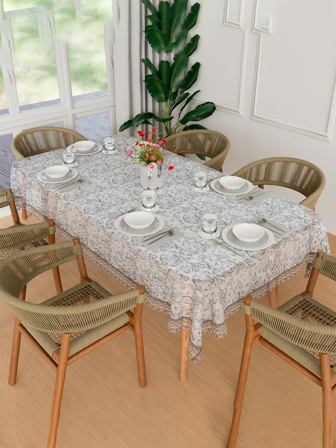 

Kuber Industries Transparent Floral Printed Waterproof 6-Seater Table Cover