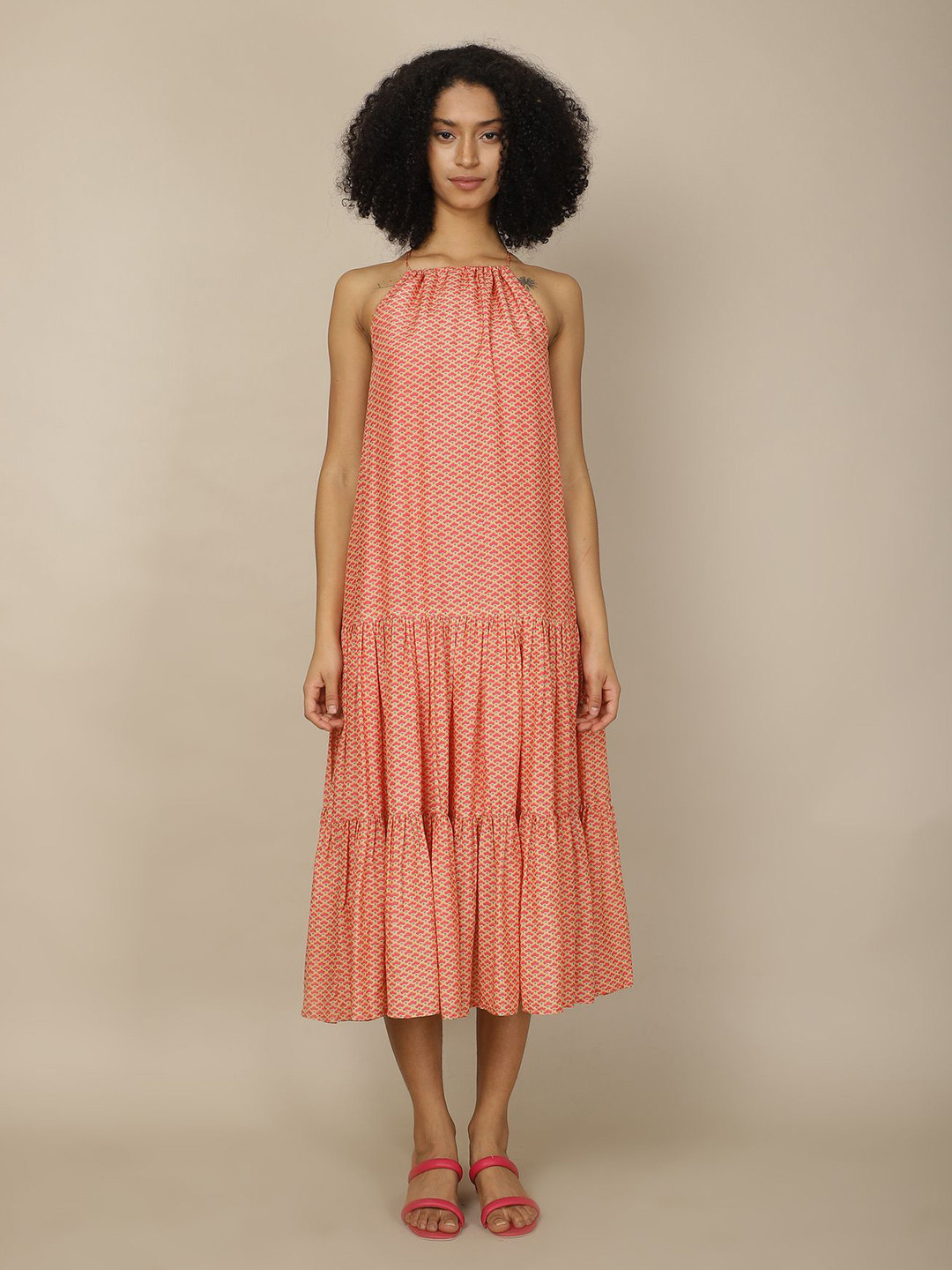 

A Little Fable Halter Neck A-Line Midi Dress, Peach