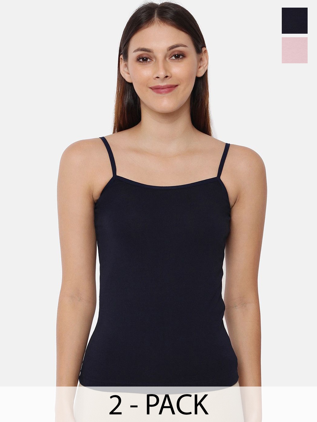 

GOLDSTROMS Pack Of 2 Non Padded Cotton Sleeveless Camisoles, Navy blue