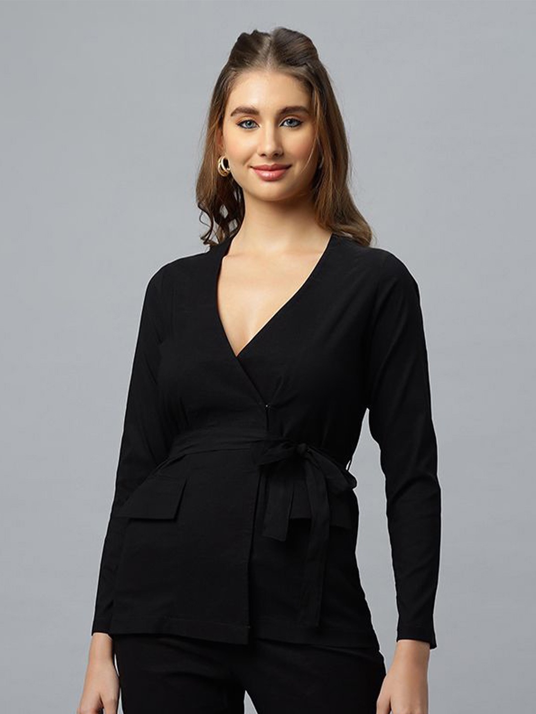 

PEACH & PANDA Crepe Wrap Top, Black