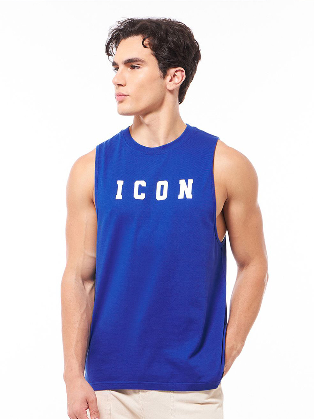 

Bewakoof Men Icon Typography Oversized Vest, Blue