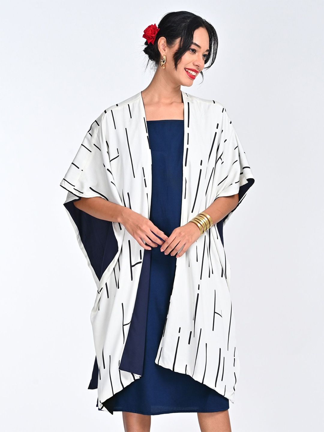 

Saltpetre Printed Reversible Longline Cape, Cream