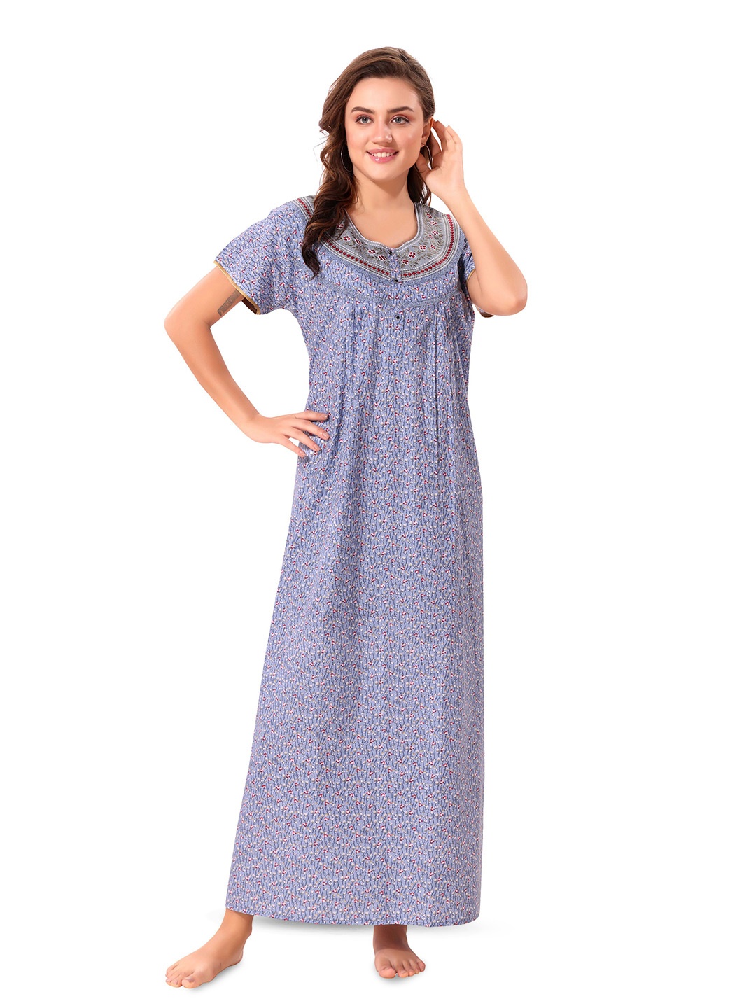 

Soulemo pure cotton floral Printed Maxi Nightdress, Blue