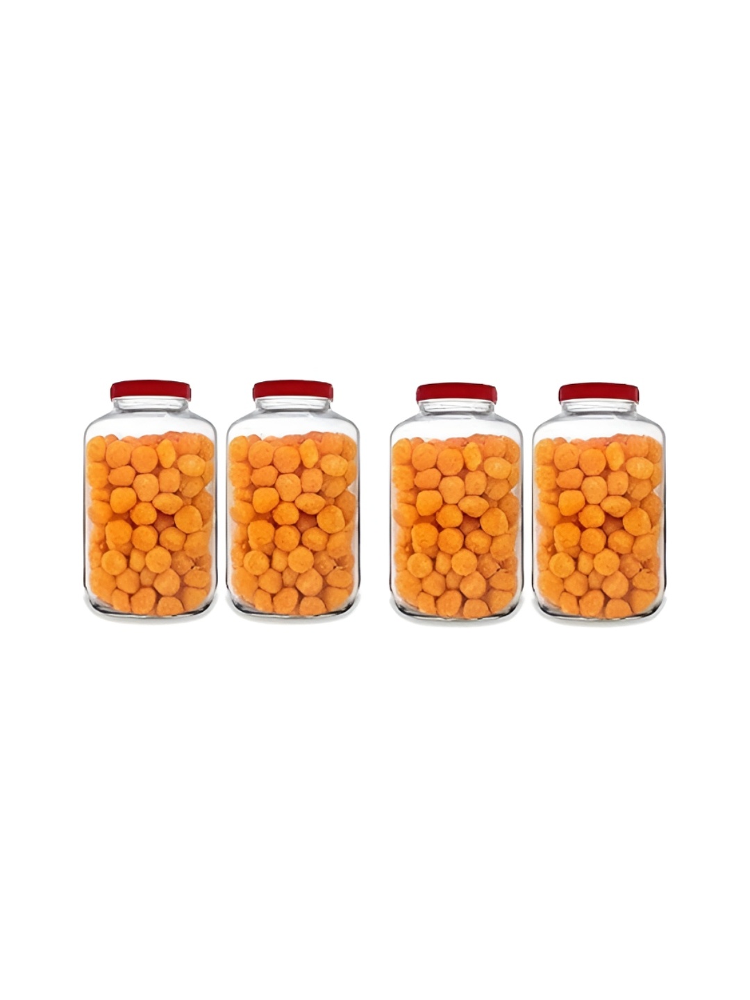 

CROCO JAR Transparent and Red 4 Pcs Piramal Round Shape Storage Glass Food Containers 4.5L