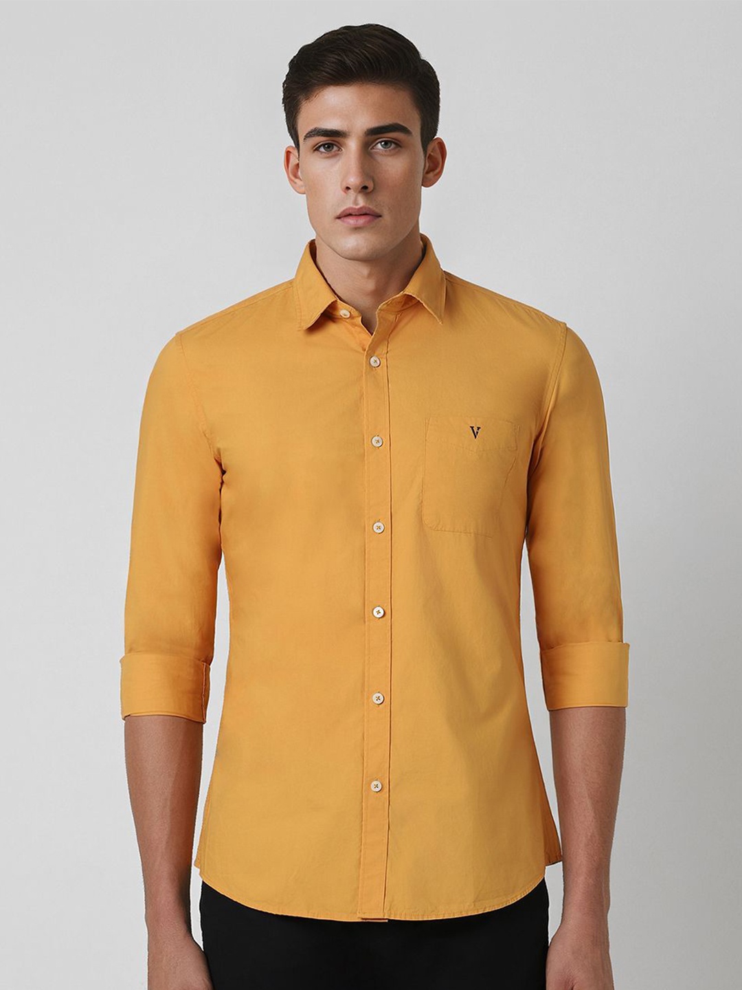 

Van Heusen Sport Men Spread Collar Solid Cotton Slim Fit Casual Shirt, Mustard